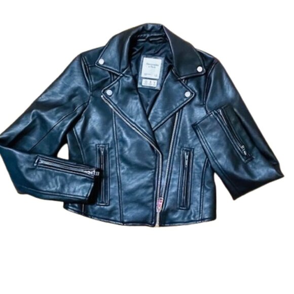 Abercrombie & Fitch Faux Leather Moto Jacket Vegan Biker Jacket Black Small - Picture 6 of 12